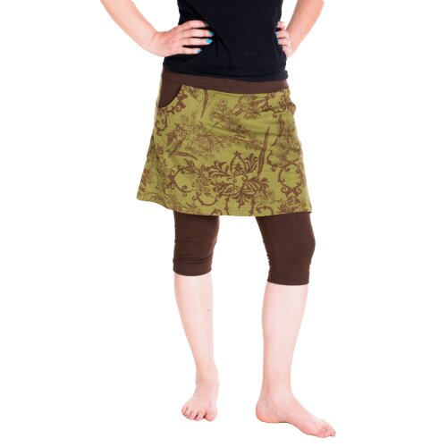 Vishes - Damen Mini Rock mit kurzer Hose drunter Braun-Grün 44