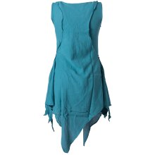 Vishes Zipfeliges Lagenlook Shirt Tunika aus handgewebter Baumwolle - im Used-Look türkis 32