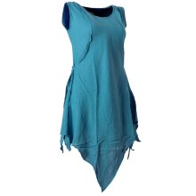 Vishes Zipfeliges Lagenlook Shirt Tunika aus handgewebter Baumwolle - im Used-Look türkis 34