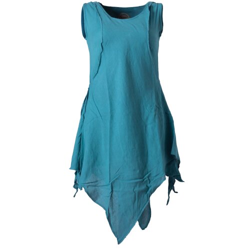 Vishes Zipfeliges Lagenlook Shirt Tunika aus handgewebter Baumwolle - im Used-Look türkis 40