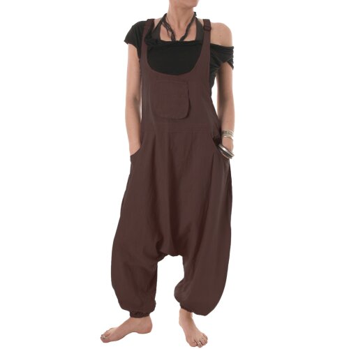 Vishes Legere Damen Latzhose Haremshose Sommerhose Overall Baumwolle braun 42-44