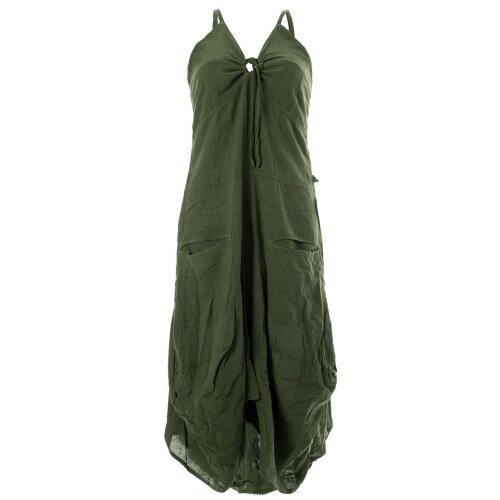 Vishes Lagenlook Ballonkleid mit verstellbaren Trägern olivegrün 42