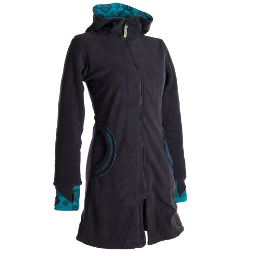 Vishes Warmer Elfen Kurzmantel mit Zipfelkapuze schwarz-türkis 44