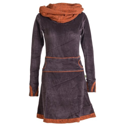 Vishes warmes Kleid Tunika Minikleid Samtshirt Hoody Longshirt braun 38