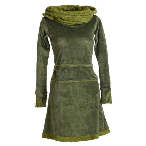 Vishes warmes Kleid Tunika Minikleid Samtshirt Hoody Longshirt olivegrün 36