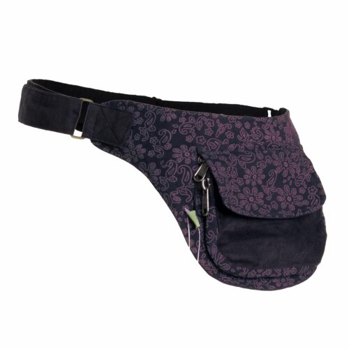 Vishes Bauchtasche bedruckt aus Cord schwarz-dunkelrot