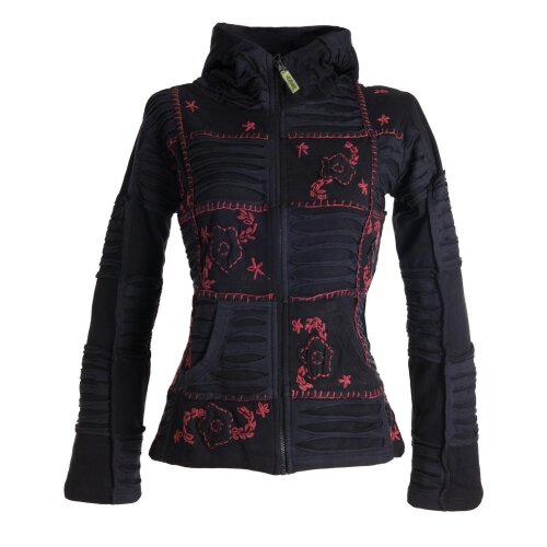 Vishes Jacke bestickt Patchwork Jacke Zipfelkapuze schwarz-dunkelrot 34