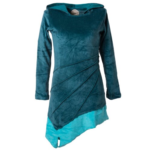 Vishes Kleid Samtkleid Elfenkleid Zipfelkapuze türkis 32/34