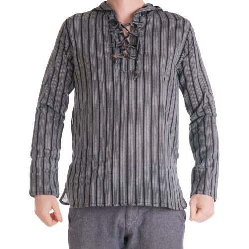 Vishes - Herren Kurta Langarm Baumwollhemd Fischerhemd Kapuze Kapuzenhemd grau S