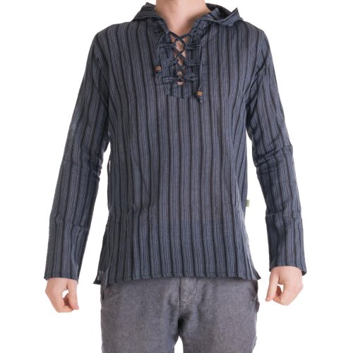 Vishes - Herren Kurta Langarm Baumwollhemd Fischerhemd Kapuze Kapuzenhemd schwarz M