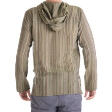 Vishes - Herren Kurta Langarm Baumwollhemd Fischerhemd Kapuze Kapuzenhemd olive M
