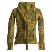 Vishes Jacke bestickt Patchwork Jacke Zipfelkapuze olivegrün 36