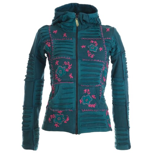 Vishes Jacke bestickt Patchwork Jacke Zipfelkapuze türkis-rosa 34