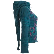 Vishes Jacke bestickt Patchwork Jacke Zipfelkapuze türkis-rosa 48