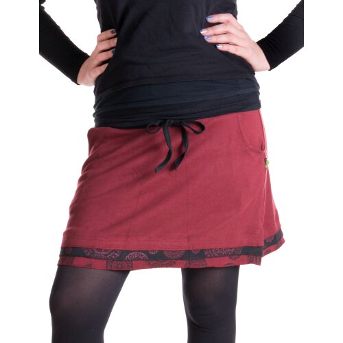Vishes Kurzer Lagenlook Rock aus Baumwolle - mit Taschen zum Binden dunkelrot 34