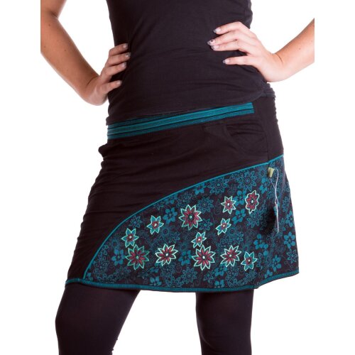 Vishes Mini Rock bestickt Goa Rock Hippie Cacheur schwarz-türkis 46/48