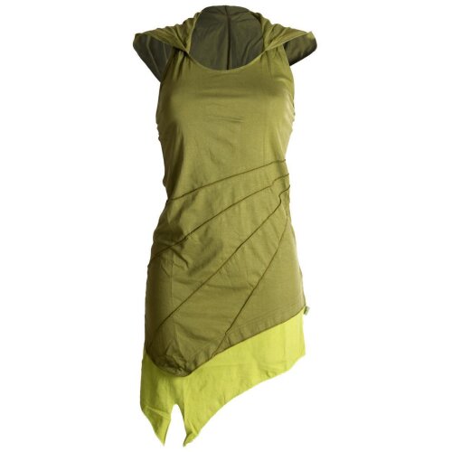 Vishes Mini Kleid Goa Neckholder Kleid zweifarbig Zipfelkleid olive 36