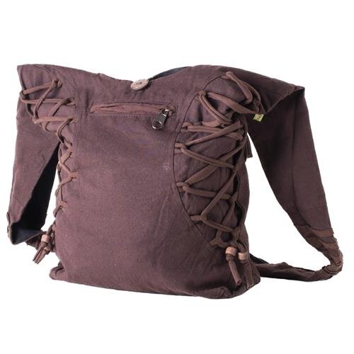 Vishes Yogi Umhängetasche aus Baumwolle mit Schnüren und Holzperlen braun