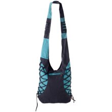 Vishes Yogi Umhängetasche aus Baumwolle mit Schnüren und Holzperlen schwarz-türkis
