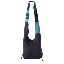 Vishes Yogi Umhängetasche aus Baumwolle mit Schnüren und Holzperlen schwarz-türkis