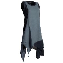 Vishes Ärmelloses Zipfeliges Lagenlook Kleid / Tunika aus handgewebter Baumwolle schwarz-grau 40