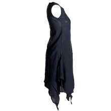 Vishes Ärmelloses Zipfeliges Lagenlook Kleid / Tunika aus handgewebter Baumwolle schwarzuni 32
