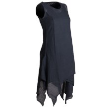 Vishes Ärmelloses Zipfeliges Lagenlook Kleid / Tunika aus handgewebter Baumwolle schwarzuni 32