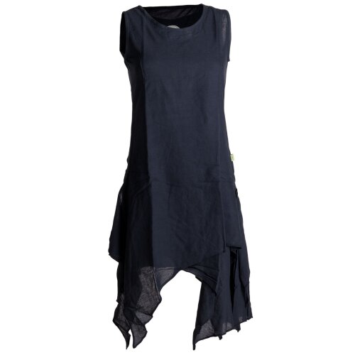 Vishes Ärmelloses Zipfeliges Lagenlook Kleid / Tunika aus handgewebter Baumwolle schwarzuni 38