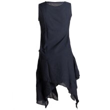 Vishes Ärmelloses Zipfeliges Lagenlook Kleid / Tunika aus handgewebter Baumwolle schwarzuni 40