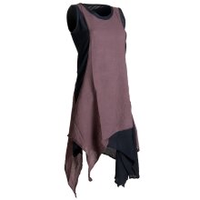 Vishes Ärmelloses Zipfeliges Lagenlook Kleid / Tunika aus handgewebter Baumwolle schwarz-braun 42
