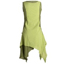 Vishes Ärmelloses Zipfeliges Lagenlook Kleid / Tunika aus handgewebter Baumwolle olive-hellgrün 34