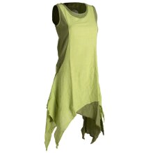 Vishes Ärmelloses Zipfeliges Lagenlook Kleid / Tunika aus handgewebter Baumwolle olive-hellgrün 34