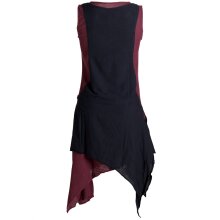 Vishes Ärmelloses Zipfeliges Lagenlook Kleid / Tunika aus handgewebter Baumwolle dunkelrot-schwarz 36
