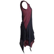 Vishes Ärmelloses Zipfeliges Lagenlook Kleid / Tunika aus handgewebter Baumwolle dunkelrot-schwarz 40