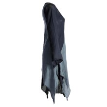 Vishes Langärmliges Zipfeliges Lagenlook Kleid / Tunika aus handgewebter Baumwolle schwarz-grau 46-48
