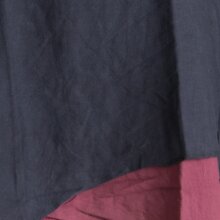 Vishes Langärmliges Zipfeliges Lagenlook Kleid / Tunika aus handgewebter Baumwolle dunkelrot-schwarz 46