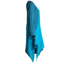 Vishes Langärmliges Zipfeliges Lagenlook Kleid / Tunika aus handgewebter Baumwolle türkis 34