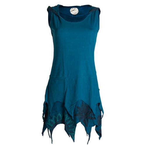 Vishes Zipfelige Elfentunika - im Lagenlook mit Blumen bedruckt Türkis 44