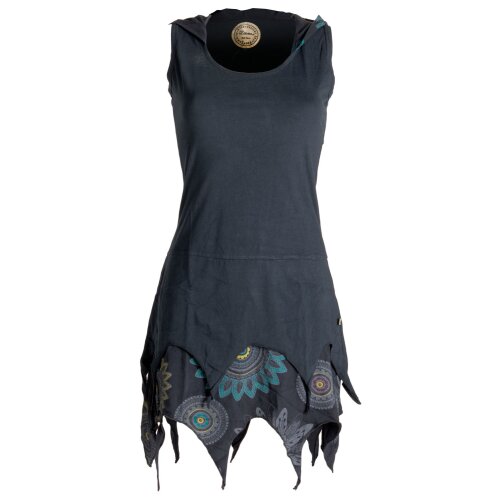 Vishes Zipfelige Elfentunika - im Lagenlook mit Blumen bedruckt Schwarz 36