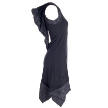 Vishes Asymmetrisches Baumwoll-, Zipfel-, Elfenkleid mit Zipfelkapuze Schwarz 36