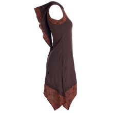 Vishes Asymmetrisches Baumwoll-, Zipfel-, Elfenkleid mit Zipfelkapuze braun 34