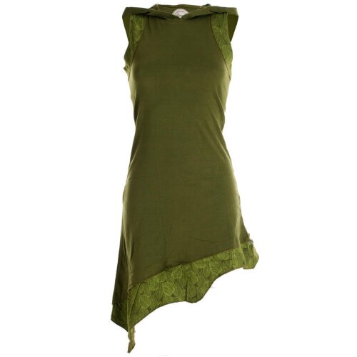 Vishes Asymmetrisches Baumwoll-, Zipfel-, Elfenkleid mit Zipfelkapuze olivegrün 42