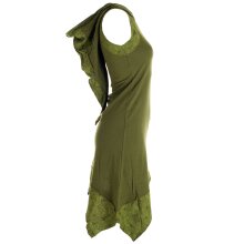 Vishes Asymmetrisches Baumwoll-, Zipfel-, Elfenkleid mit Zipfelkapuze olivegrün 42