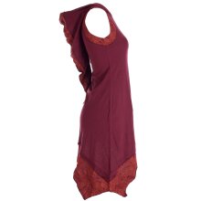 Vishes Asymmetrisches Baumwoll-, Zipfel-, Elfenkleid mit Zipfelkapuze Dunkelrot 38-40