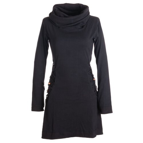 Vishes Einfarbiges Kleid mit extra langem Kapuzenkragen und Schnürungen schwarz 40