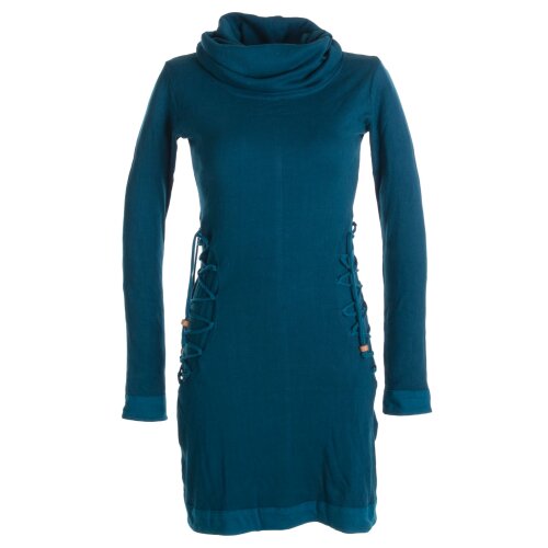 Vishes Einfarbiges Kleid mit extra langem Kapuzenkragen und Schnürungen türkis 32/34