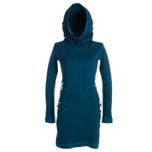 Vishes Einfarbiges Kleid mit extra langem Kapuzenkragen und Schnürungen türkis 48