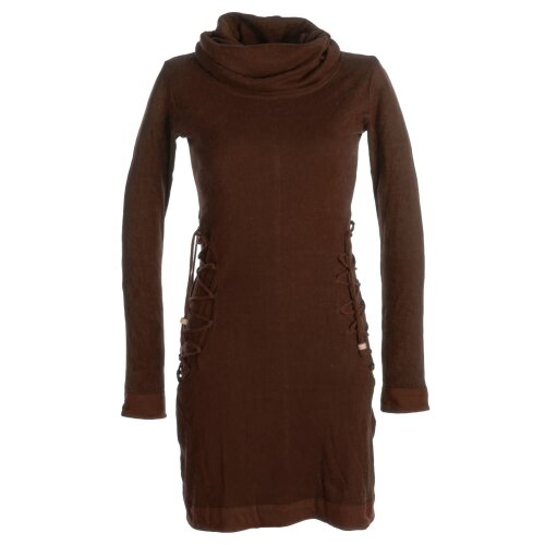Vishes Einfarbiges Kleid mit extra langem Kapuzenkragen und Schnürungen braun 32/34