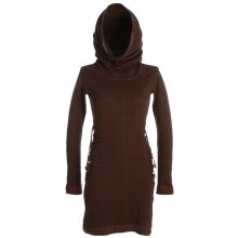 Vishes Einfarbiges Kleid mit extra langem Kapuzenkragen und Schnürungen braun 42