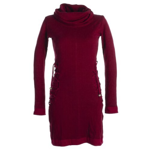 Vishes Einfarbiges Kleid mit extra langem Kapuzenkragen und Schnürungen dunkelrot 36